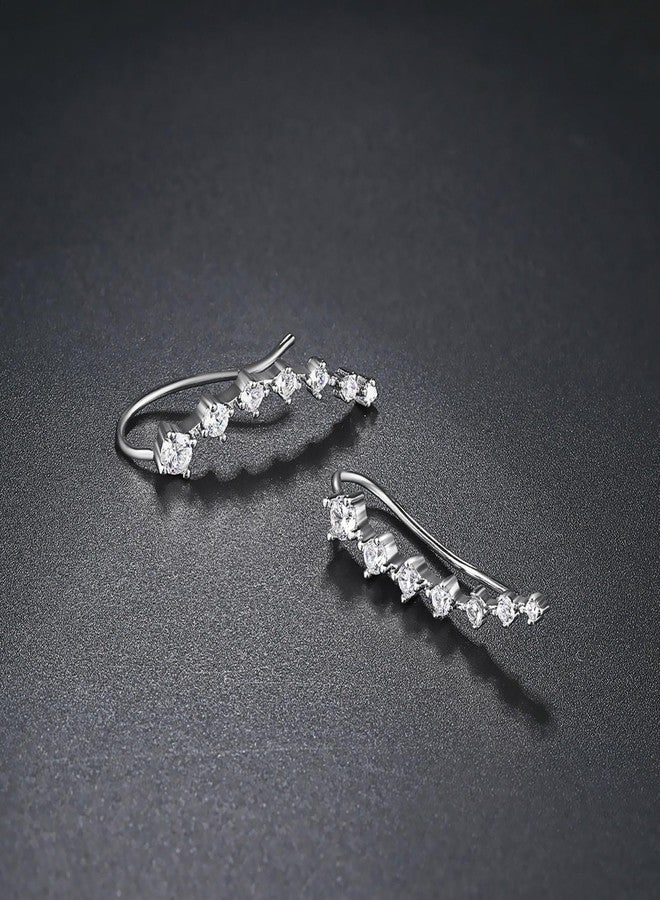 WZNBBOY 925 Sterling Silver Ear Cuffs Sparkling 7 Crystals Ear Crawler Earrings Cubic Zirconia Climber Cartilage Ear Wrap Hypoallergenic Earring for Women - Image 5